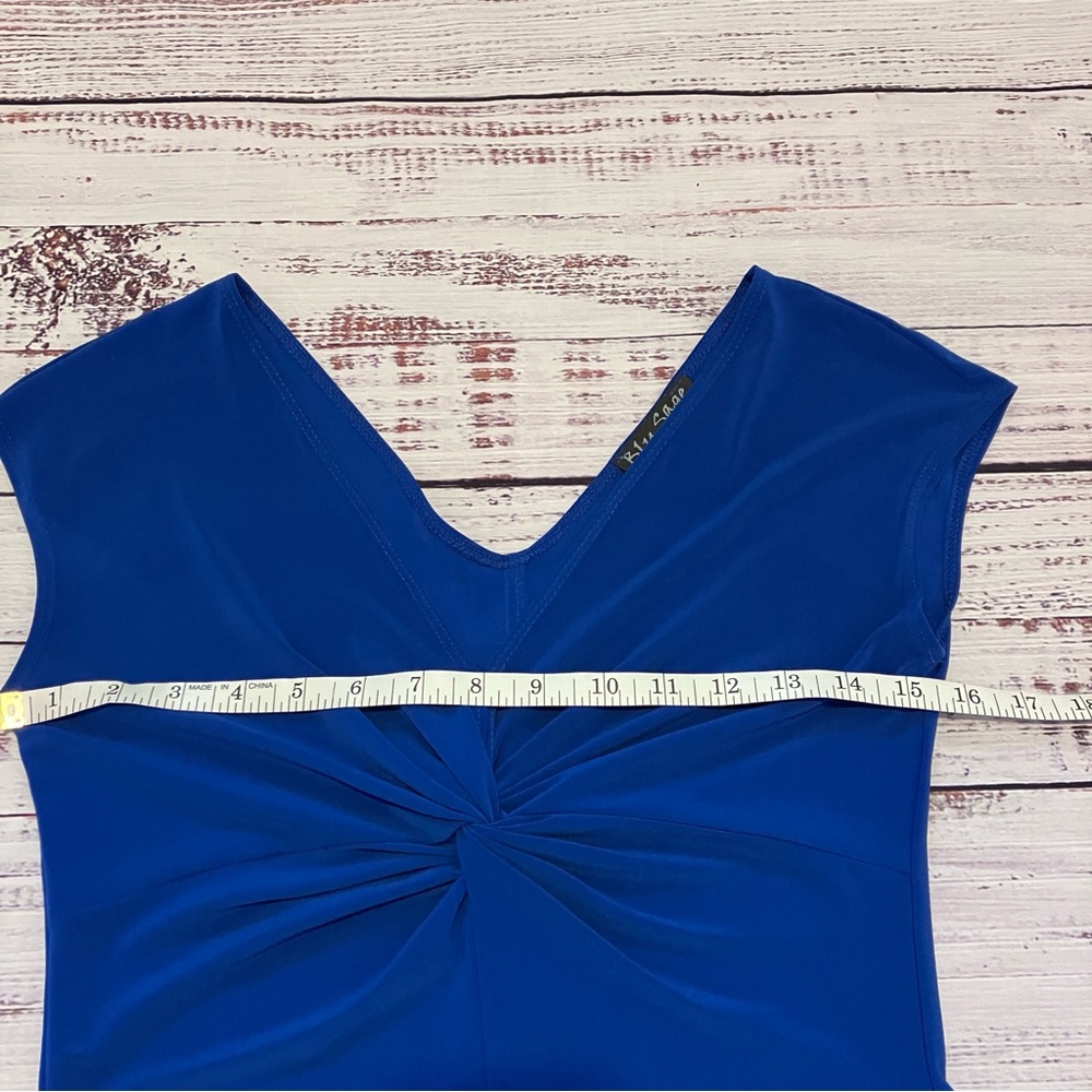 Blu Sage Blue Ruched V-Neck Sheath Dress, S - Picture 9 of 14